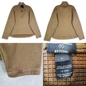 Beyond Clothing Pullover Mens Large Brown Grid Fleece Half Zip Tactical Flaw